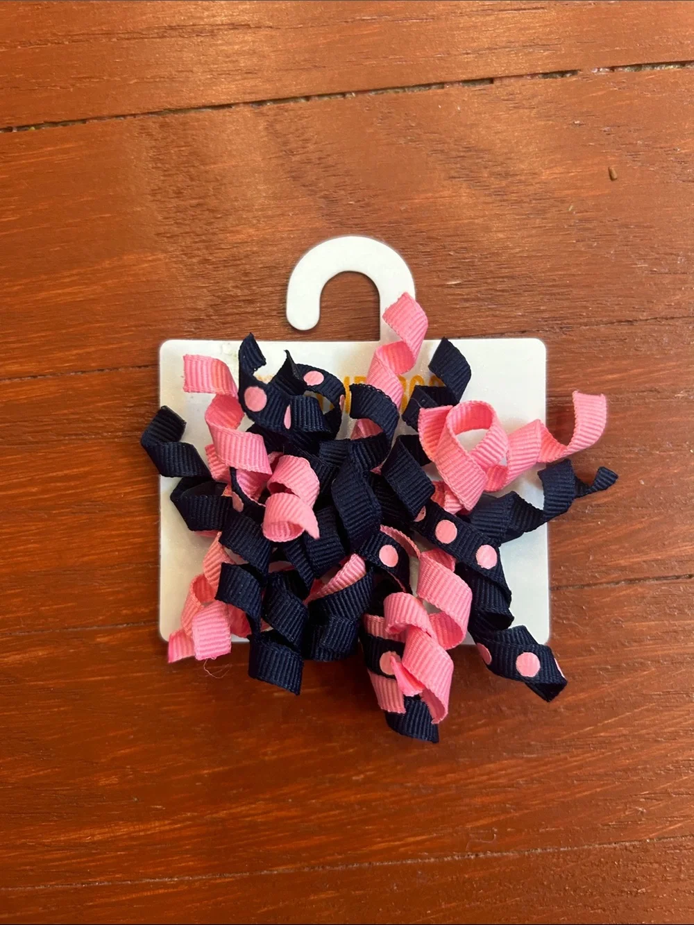 Gymboree Navy and Pink Curly Ribbon Hair Clips with Polka Dots